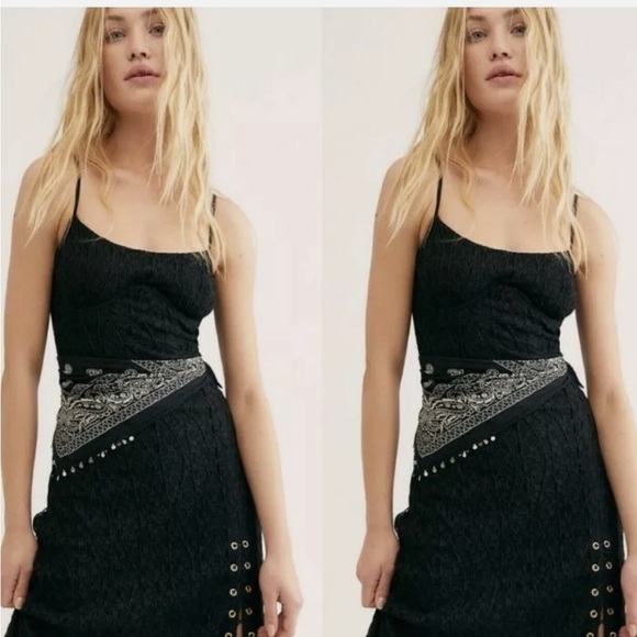 NWT Free People Cherie Lace Underwire Black Midi Dress - Picture 3 of 11